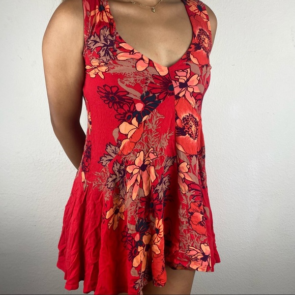 Free People Flowy Red Floral XS Tank Top - Picture 2 of 13